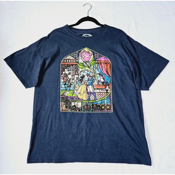 Disney Beauty and the Beast Graphic Print Deep Navy Blue T Shirt Size XL - Picture 1 of 9